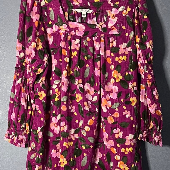 The Pioneer Woman Floral Square Neck Peasant Top Womens 1X Smocking Sleeves Boho - Picture 2 of 7